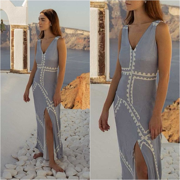 NWT Mon Renn Serape Midi Dress XS / 6 Blue Postcards - Picture 5 of 16